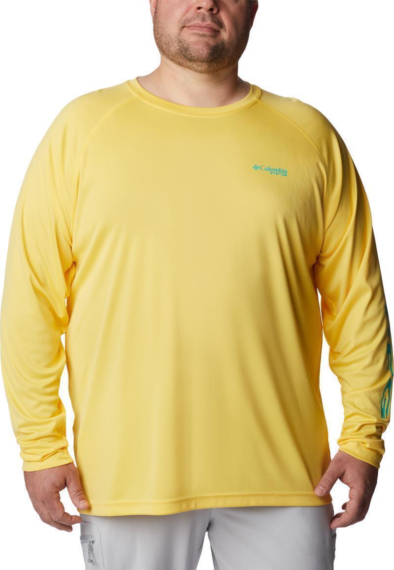 Terminal Tackle LS Shirt, Extended - Mens - Sun Glow / Electric Turquoise Logo 1