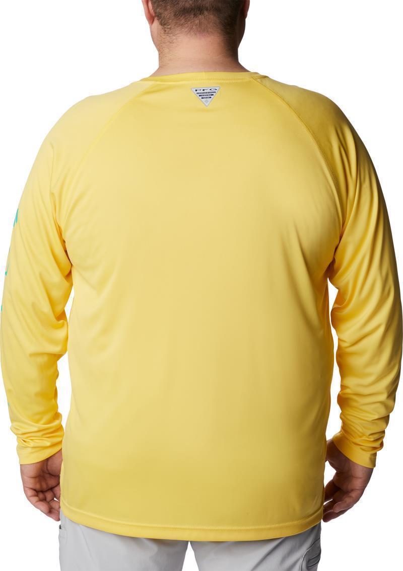 Terminal Tackle LS Shirt, Extended - Mens - Sun Glow / Electric Turquoise Logo 2