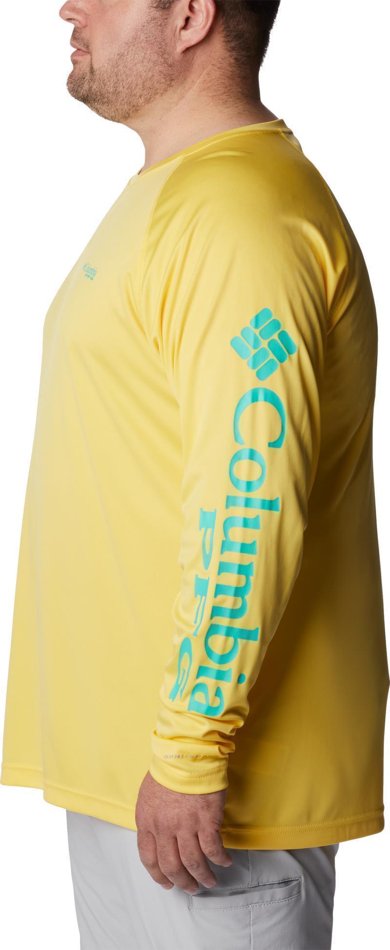 Terminal Tackle LS Shirt, Extended - Mens - Sun Glow / Electric Turquoise Logo 3