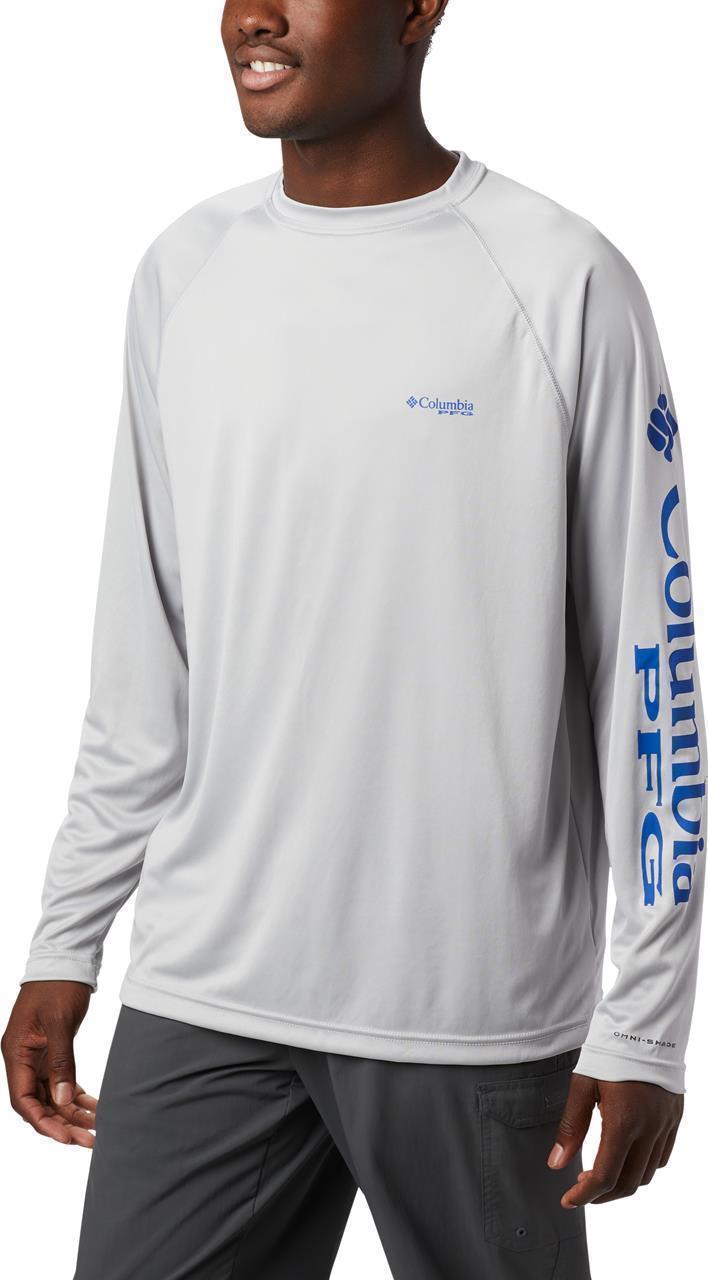 Terminal Tackle LS Shirt, Tall - Mens - Cool Grey / Vivid Blue Logo 1