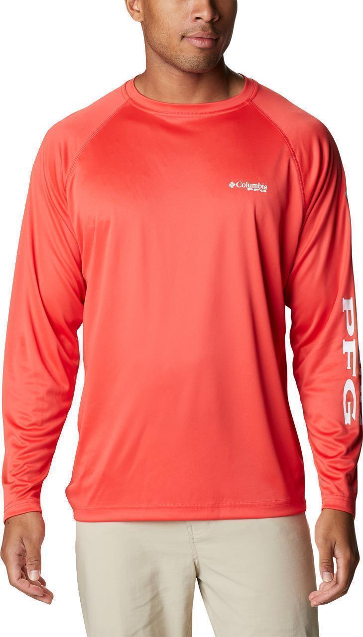 Terminal Tackle LS Shirt, Tall - Mens - Red Hibiscus / White Logo 1
