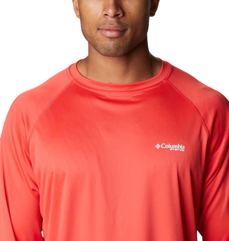 Terminal Tackle LS Shirt - Mens - Red Hibiscus / White Logo 4