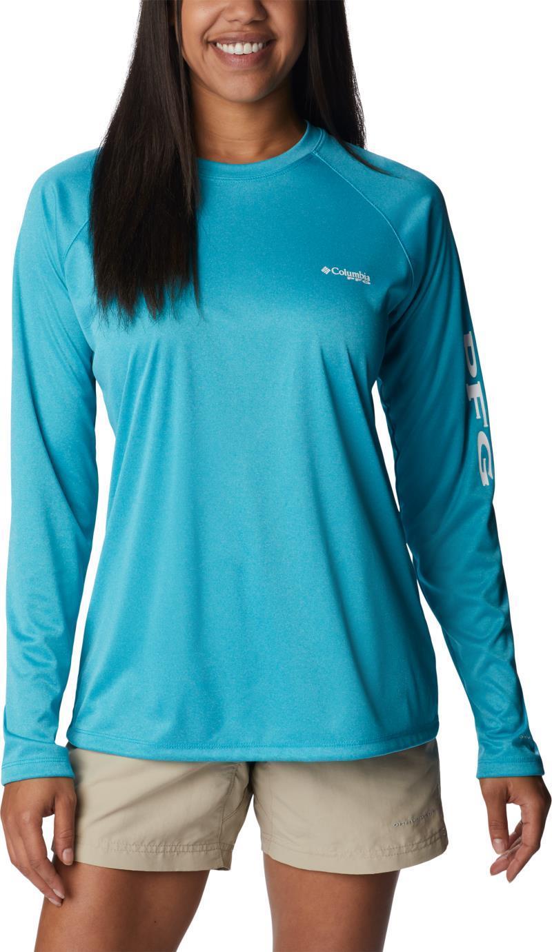 Tidal Tee Heather LS - Plus - Womens - ocean teal heather / white logo 1