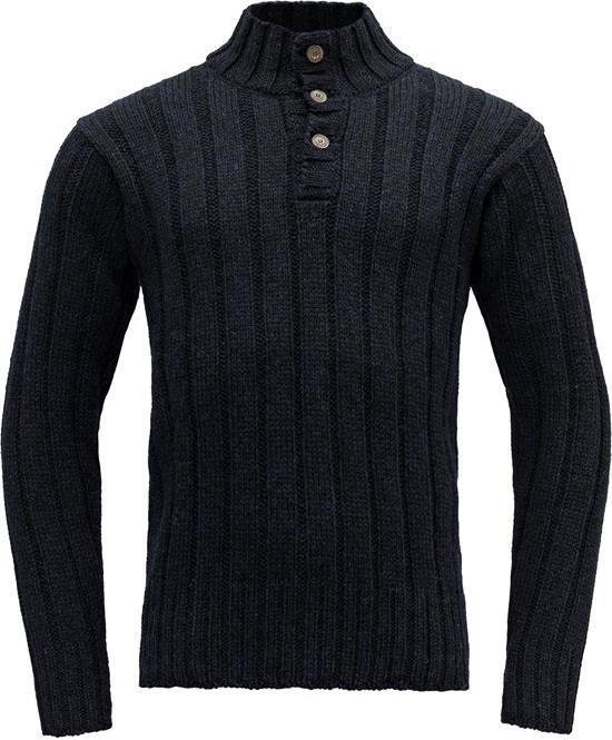 Nansen Wool Button Neck - Unisex - Dark Blue Melange 1