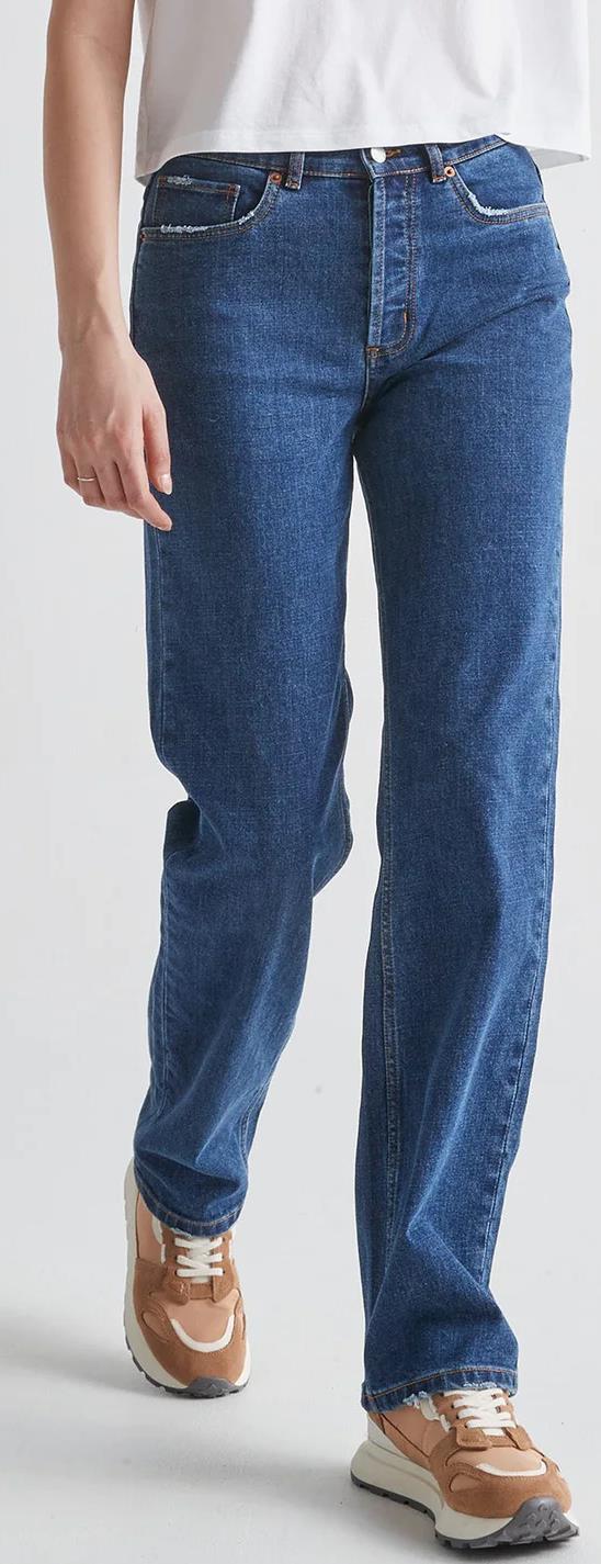 Midweight Performance Denim Loose Straight Jeans, 32" Inseam - Womens - Medium Blue 2