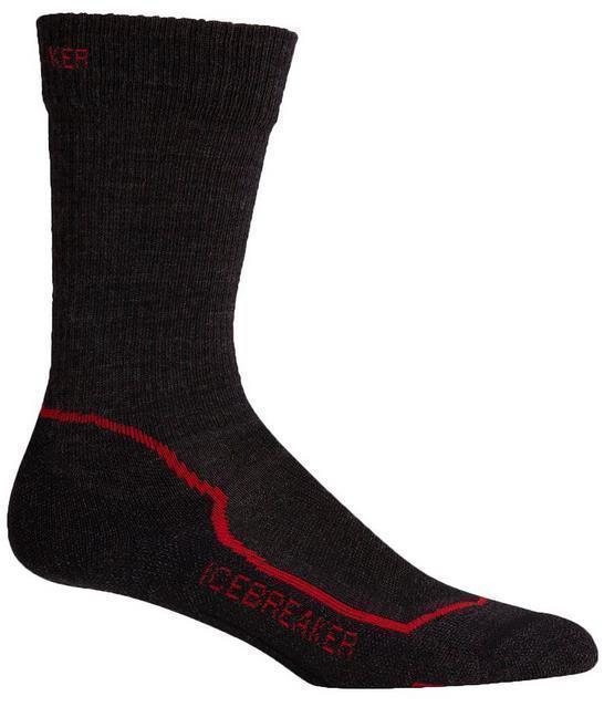 Hike+ Crew Merino Socks - Light Cushion - Mens - Jet Heather / Red / Black 1