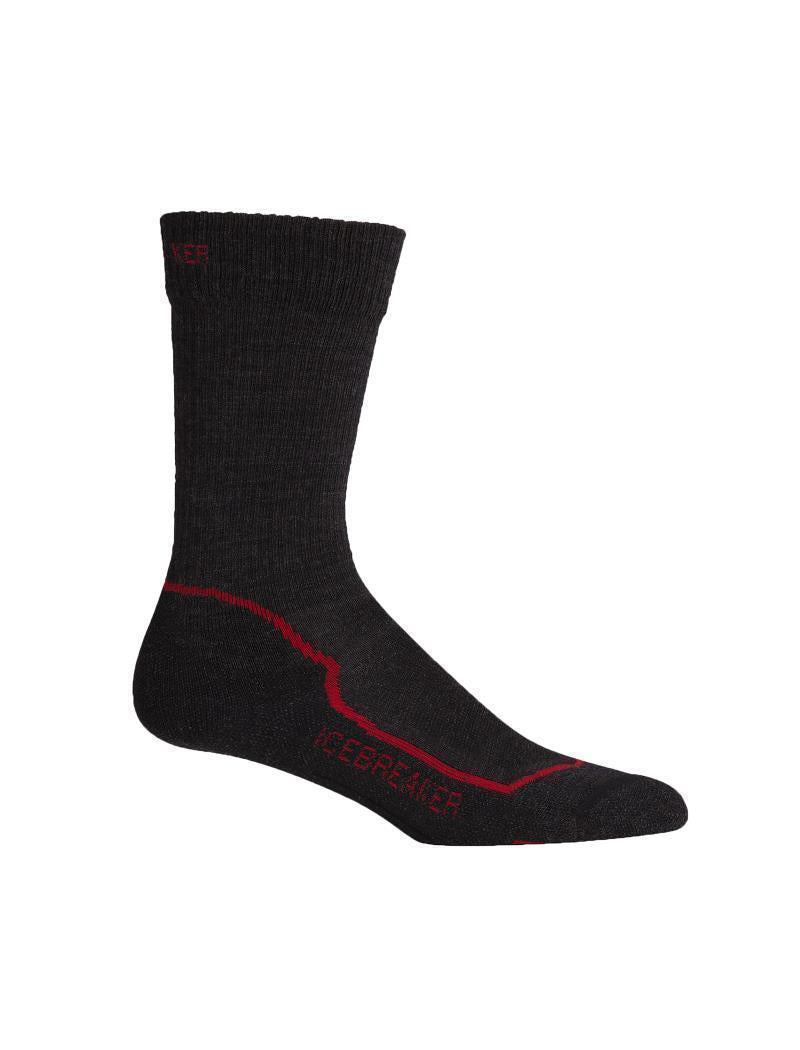 Hike+ Crew Merino Socks - Light Cushion - Mens - Jet Melange / Black / Red 1