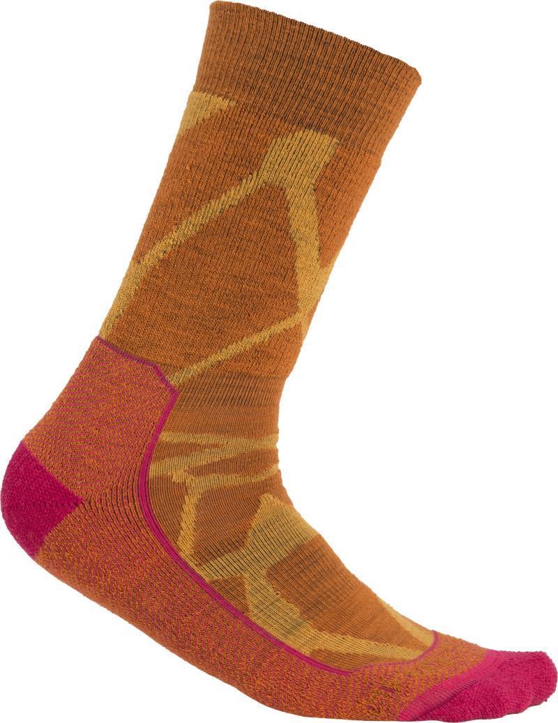 Hike+ Crew Socks - Medium Cushion - Fractured Landscapes - Womens - Solar / Earth / Electron Pink 1
