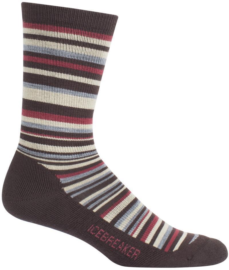 LifeStyle Crew Socks - Light Cushion - Mens - Walnut / Vintage Red - Stripe 1