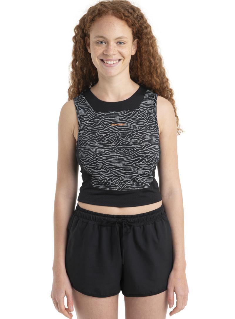 Merino 125 ZoneKnit Cropped Bra-Tank Topo Lines - Black / Snow / AOP 1