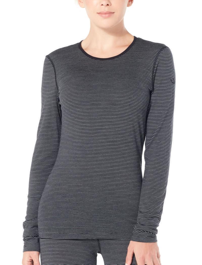 Merino 200 Oasis LS Crewe - Womens - Black / Snow / Stripe 2
