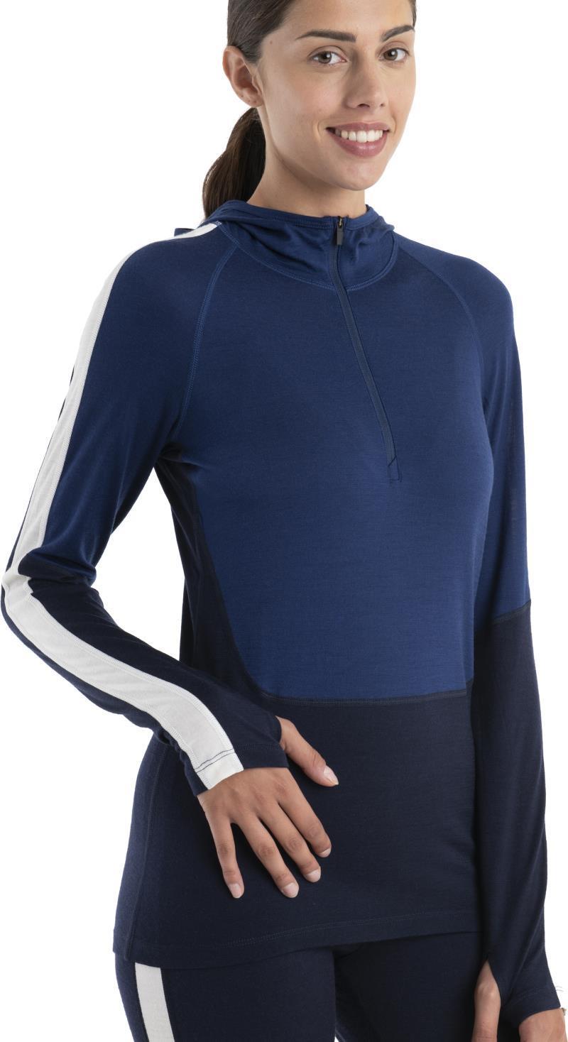 Merino 200 Sonebula LS Half Zip Hood - Womens - Midnight Navy / Royal Navy / Snow / CB 3