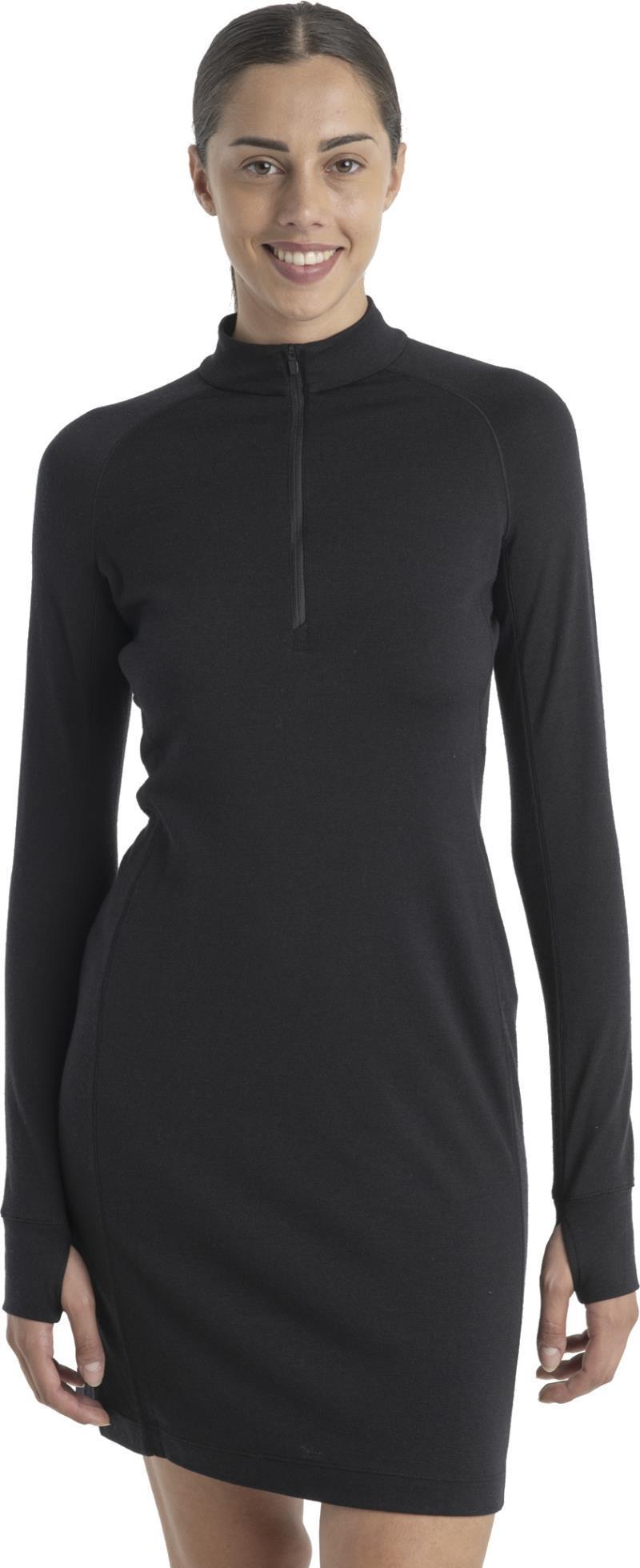 Merino 260 Granary LS Half Zip Dress - Black 1