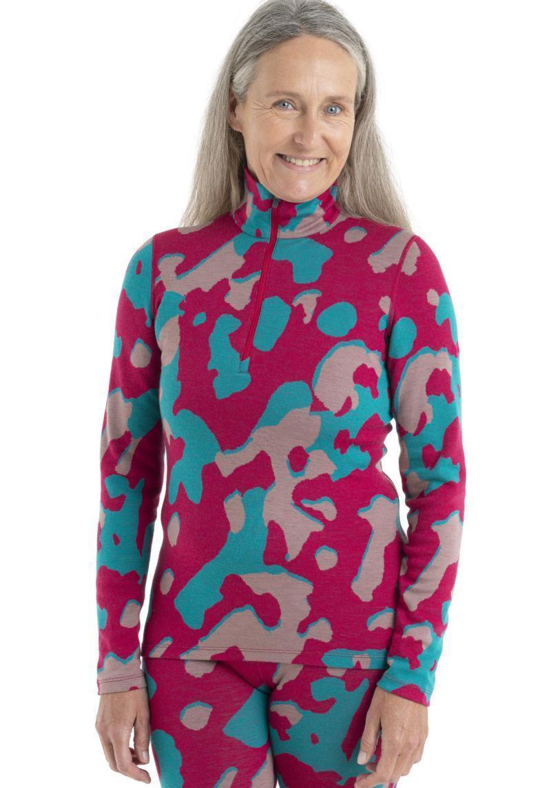 Merino 260 Vertex LS Half Zip - Natural Camo - Womens - Electron Pink / Crystal / Flux Green - Jacquard 3