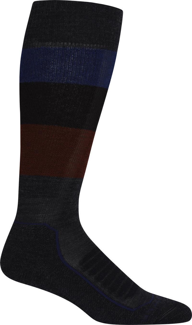 Ski+ Over The Calf Merino Socks - Medium Cushion - Wide Stripe - Womens - Jet Heather / Royal Navy / Black 1