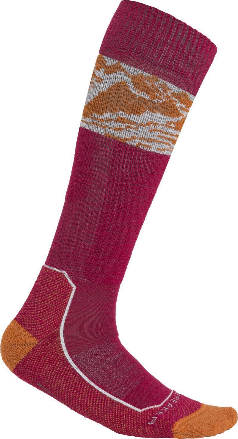 Ski+ Over The Calf Socks - Light Cushion - Alps 3D - Womens - Electron Pink / Earth / Snow 1