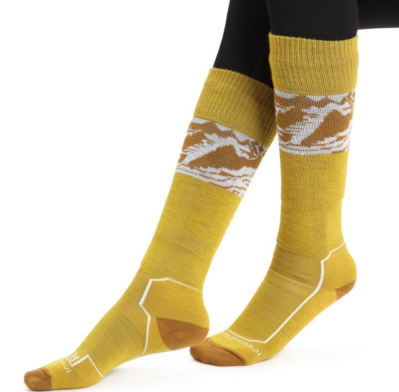Ski+ Over The Calf Socks - Light Cushion - Alps 3D - Womens - Silent Gold / Clove / Snow 2