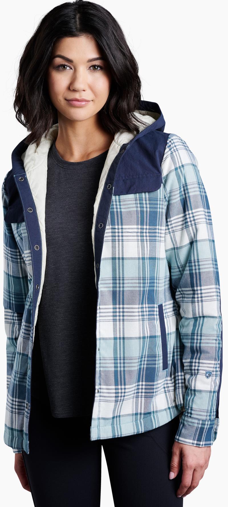 Artisan Hooded Shirt Jacket - Womens - dusty blue 1