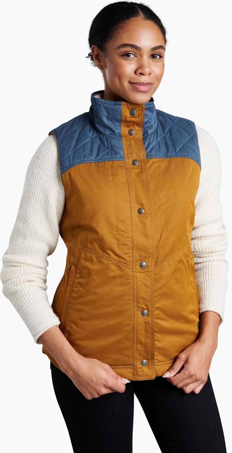 Celeste Lined Vest - Womens - Antique Gold / Dusty Blue 1