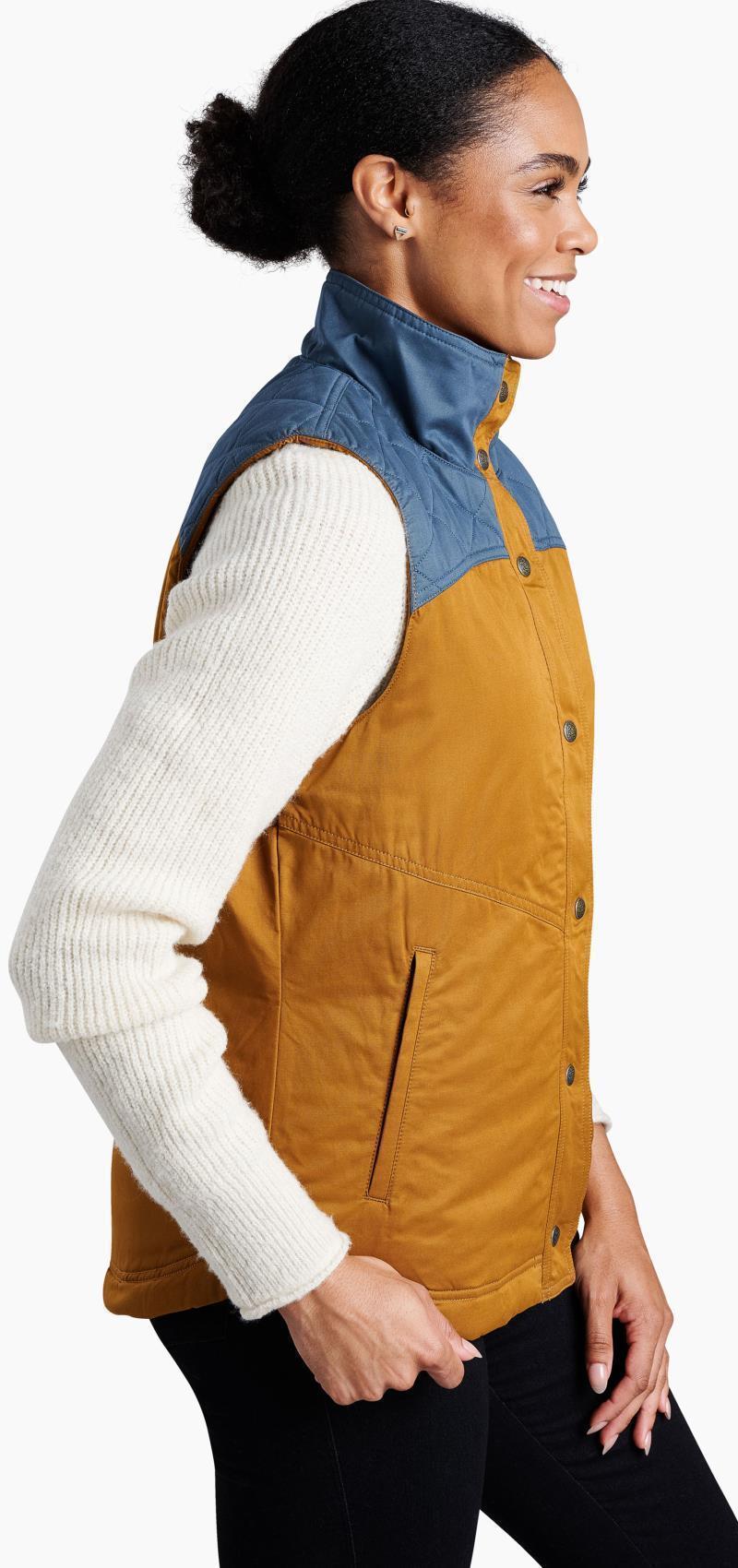 Celeste Lined Vest - Womens - Antique Gold / Dusty Blue 3