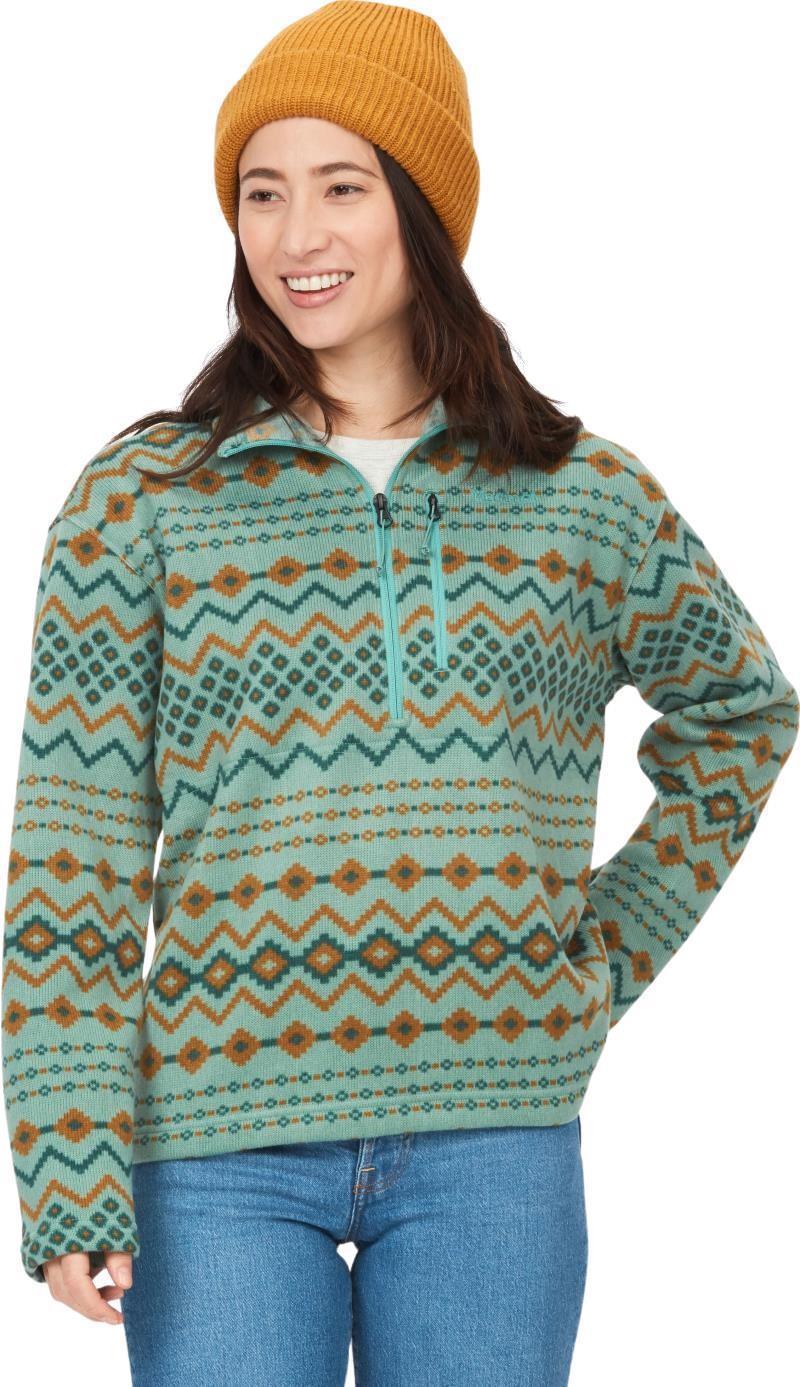 Heavyweight Drop Line Printed 1/2 Zip - Womens - Blue Agave Nordic 1