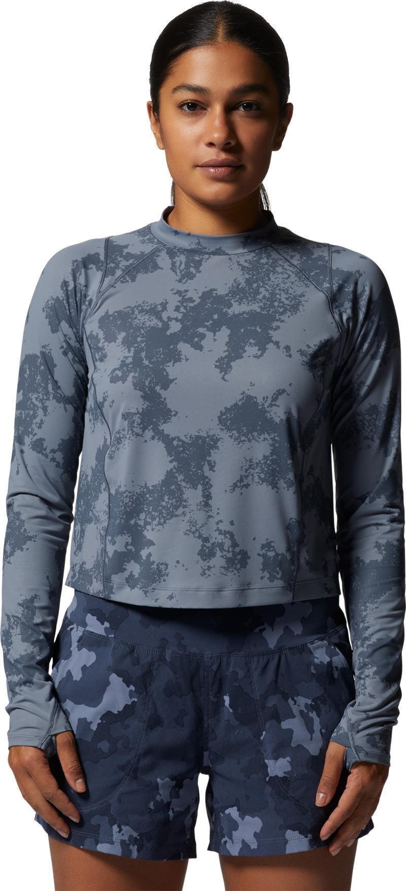 Crater Lake LS Crop - Womens - Blue Slate Scattered Dye Print 1