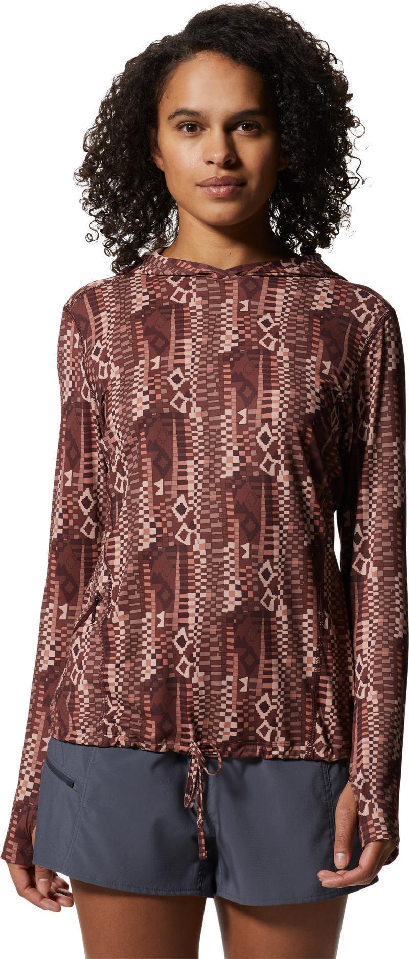 Crater Lake LS Hoody - Womens - Washed Raisin Geo Print 1