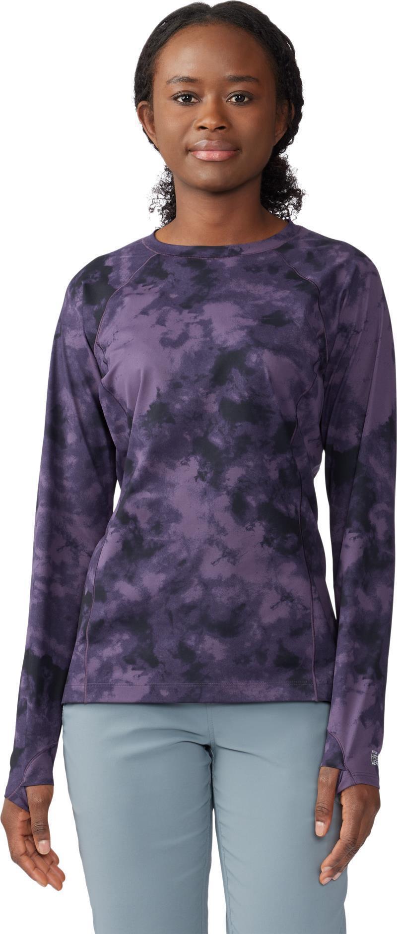 Mountain Stretch LS Crew - Womens - Blurple Ice Dye Print 1