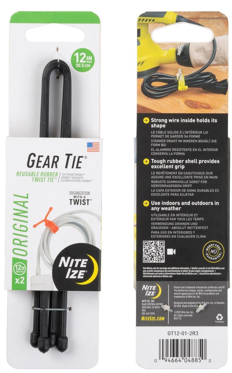Gear Tie Reusable Rubber Twist Tie 12" - 2 Pack - Black 1