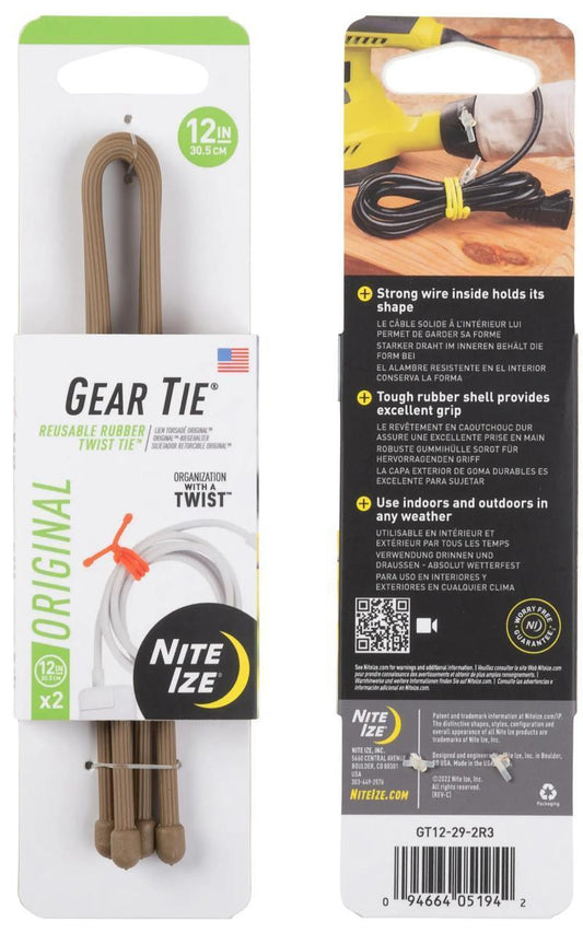 Gear Tie Reusable Rubber Twist Tie 12" - 2 Pack - Coyote 1