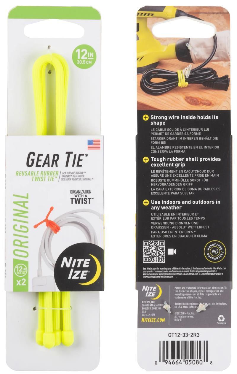 Gear Tie Reusable Rubber Twist Tie 12" - 2 Pack - Neon Yellow 1