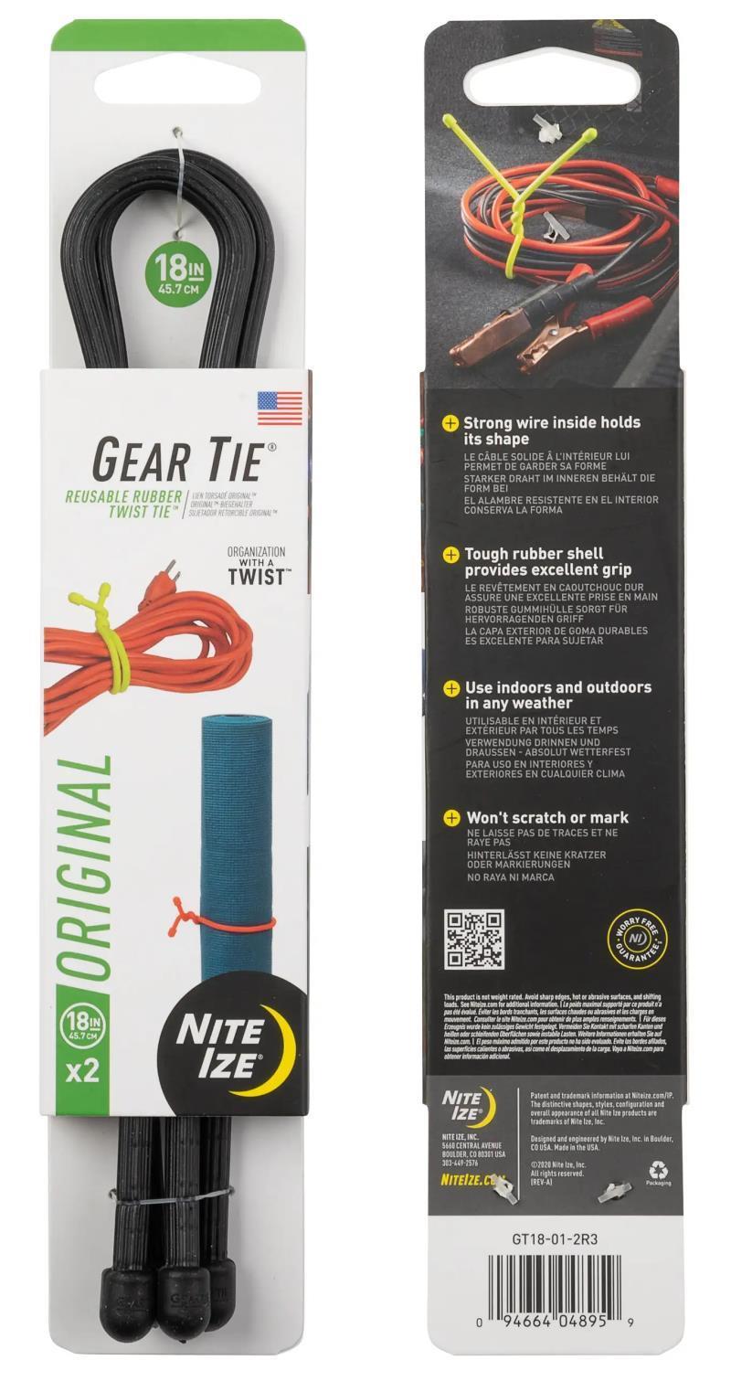 Gear Tie Reusable Rubber Twist Tie 18" - 2 Pack - Black 1