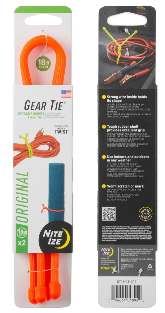 Gear Tie Reusable Rubber Twist Tie 18" - 2 Pack - Bright Orange 1