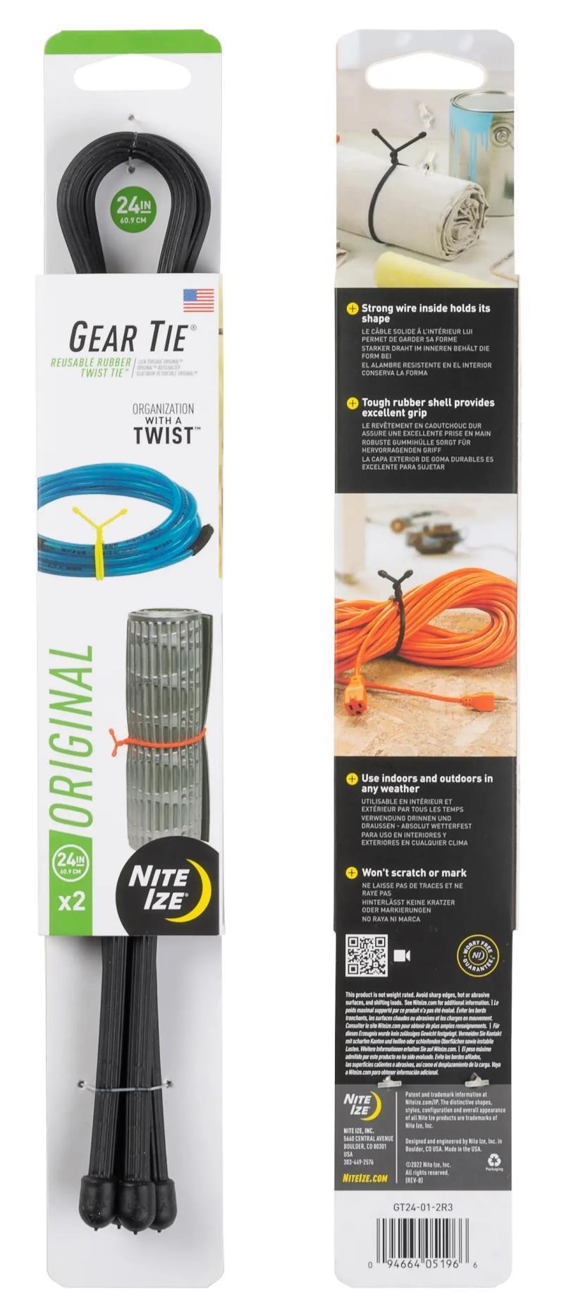 Gear Tie Reusable Rubber Twist Tie 24" - 2 Pack - Black 1