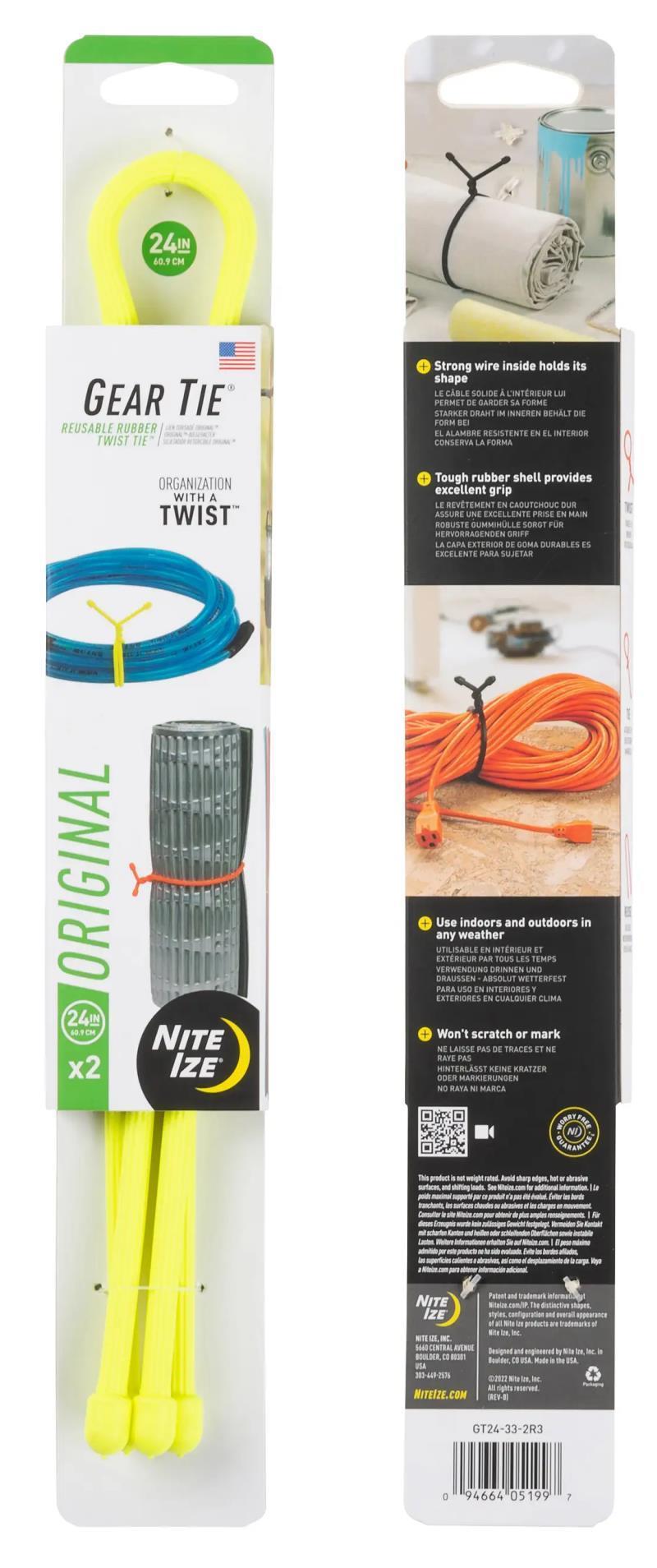 Gear Tie Reusable Rubber Twist Tie 24" - 2 Pack - Neon Yellow 1