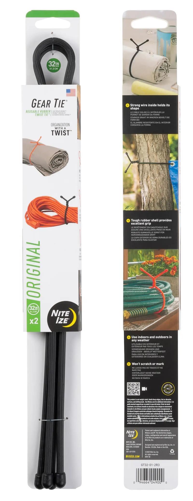 Gear Tie Reusable Rubber Twist Tie 32" - 2 Pack - Black 1