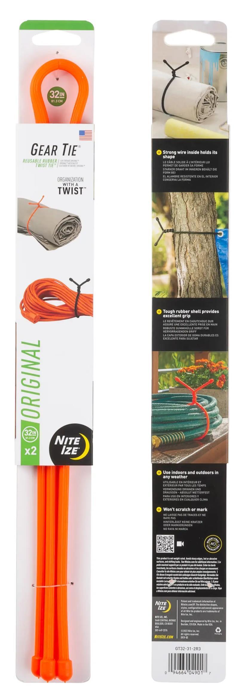 Gear Tie Reusable Rubber Twist Tie 32" - 2 Pack - Bright Orange 1