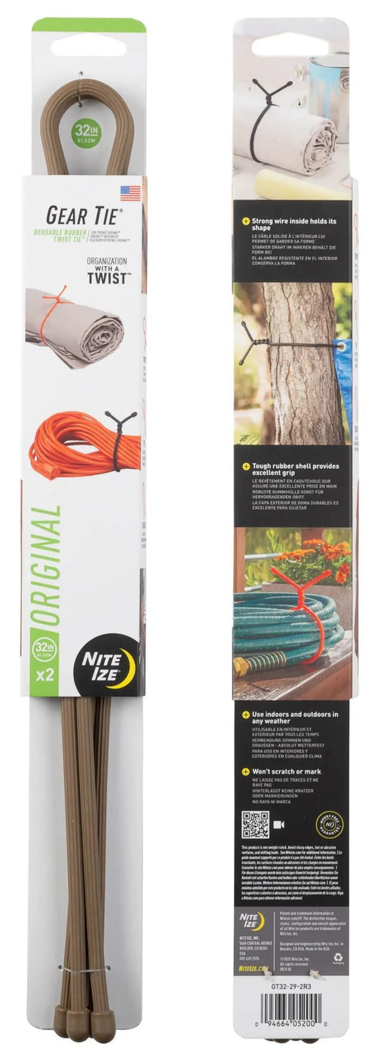 Gear Tie Reusable Rubber Twist Tie 32" - 2 Pack - Coyote 1