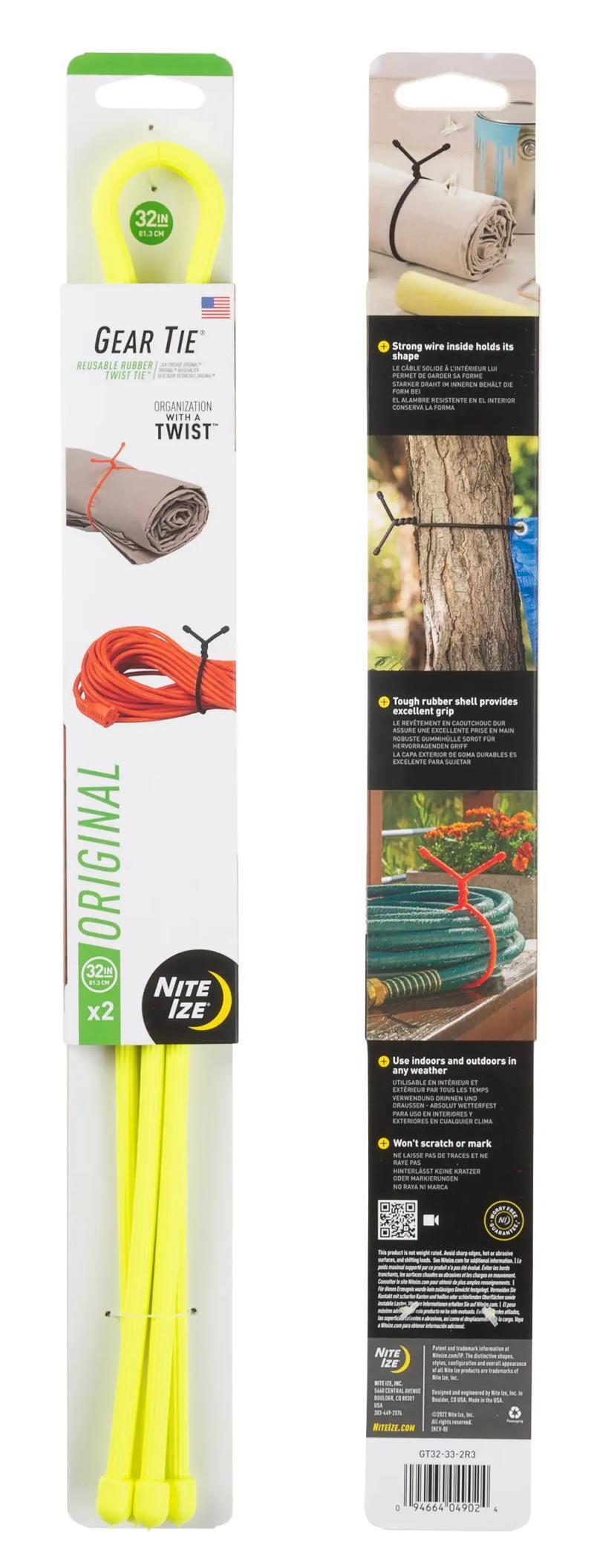 Gear Tie Reusable Rubber Twist Tie 32" - 2 Pack - Neon Yellow 1