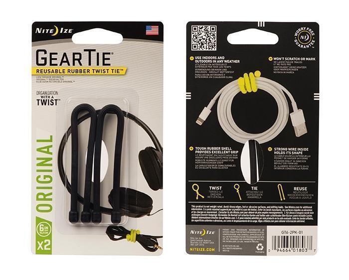 Gear Tie Reusable Rubber Twist Tie 6" - 2 Pack - Black 1