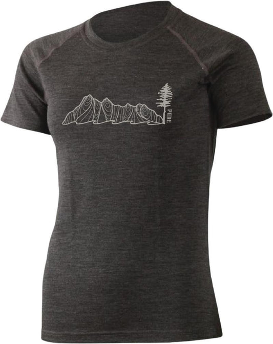 100% Merino, Cross Chest Tree, SS T-Shirt 160gm - Womens - charcoal 1