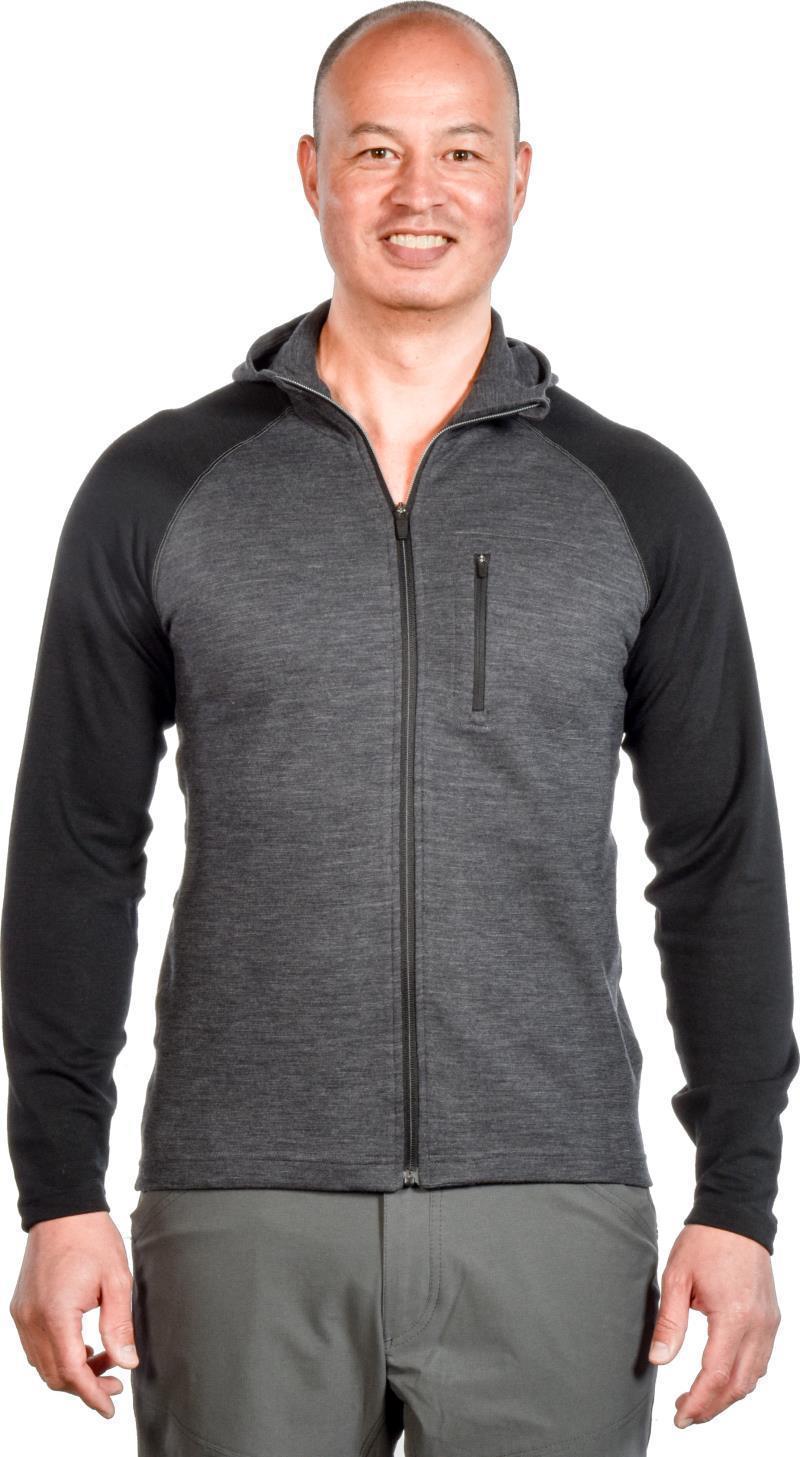 100% Merino. Full Zip Hoody, 260gm - Mens - charcoal / black 1