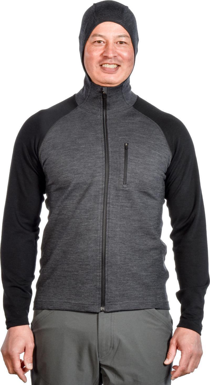 100% Merino. Full Zip Hoody, 260gm - Mens - charcoal / black 1
