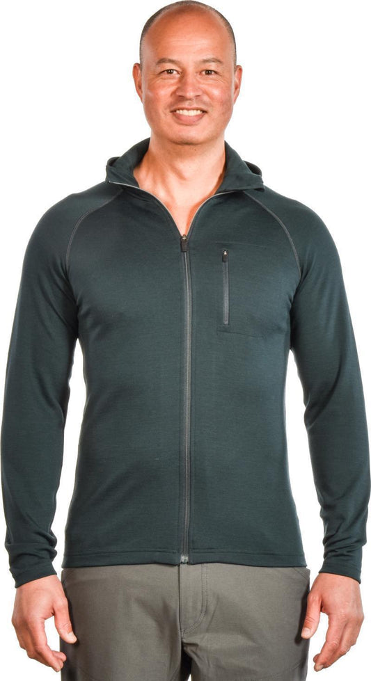 100% Merino. Full Zip Hoody, 260gm - Mens - deep teal 1