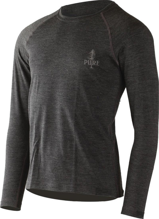 100% Merino, Small PURE Tree, LS T-Shirt, 160gm - Mens - charcoal 1