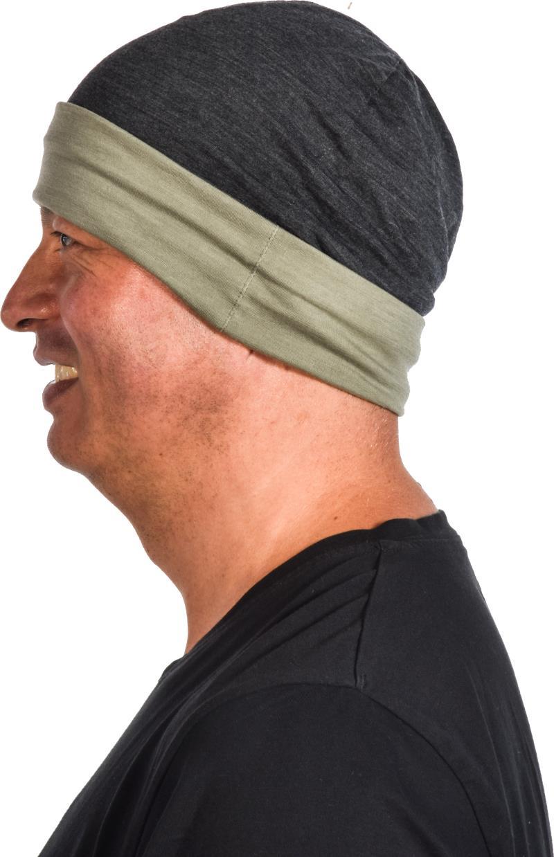 Merino, Reversible Beanie, 160gm - coal / green 1