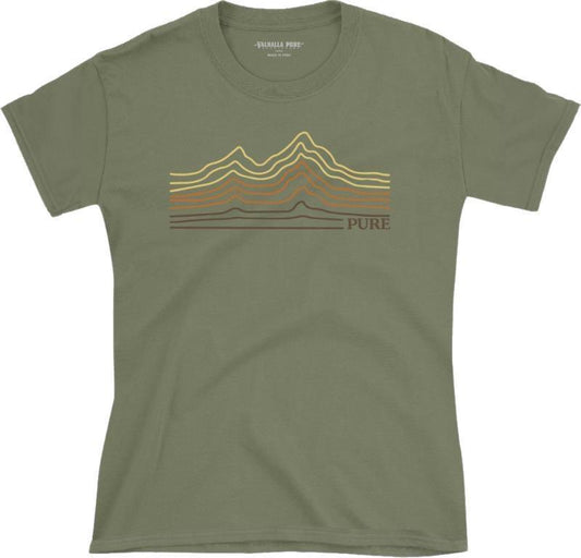 Pima Cotton, Linear Mountains, SS T-Shirt - Womens - olive 1