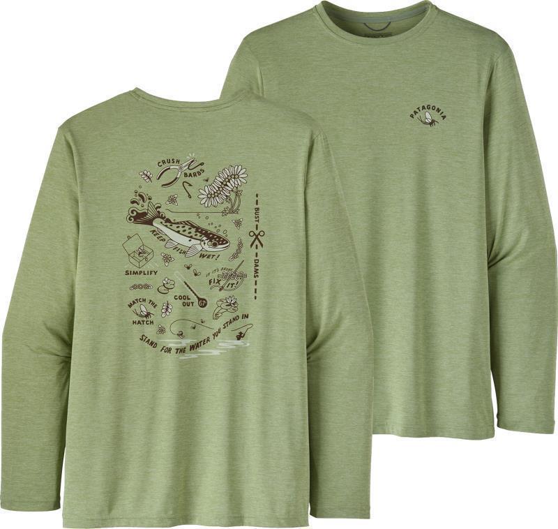 Capilene Cool Daily Fish Graphic LS Shirt - Mens - Action Angler / Salvia Green X-Dye 1