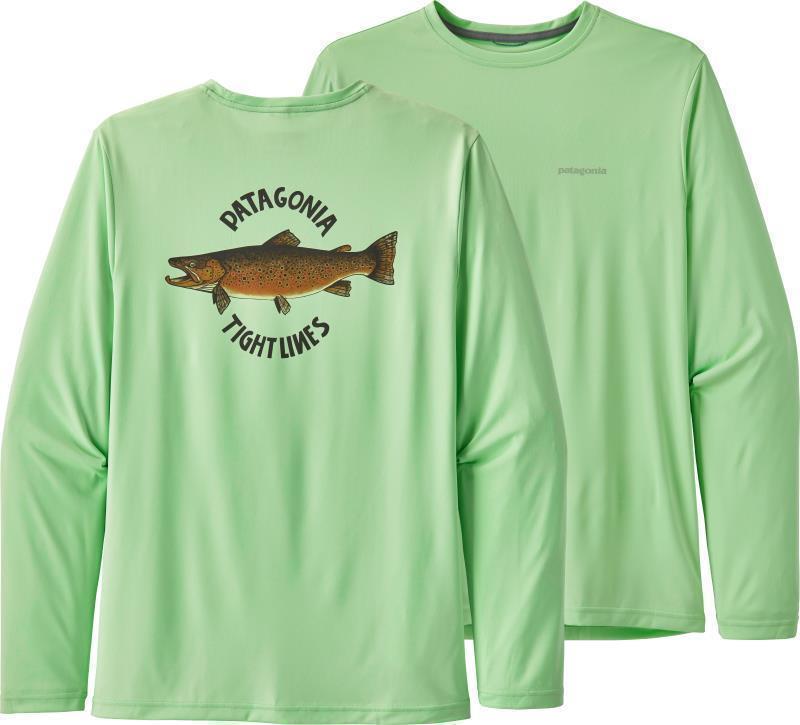 Capilene Cool Daily Fish Graphic LS Shirt - Mens - Brown Trout / Bud Green 1