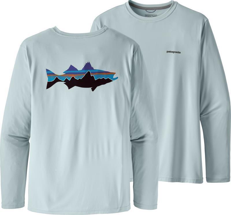 Capilene Cool Daily Fish Graphic LS Shirt - Mens - Fitz Roy Striper / Atoll Blue 1